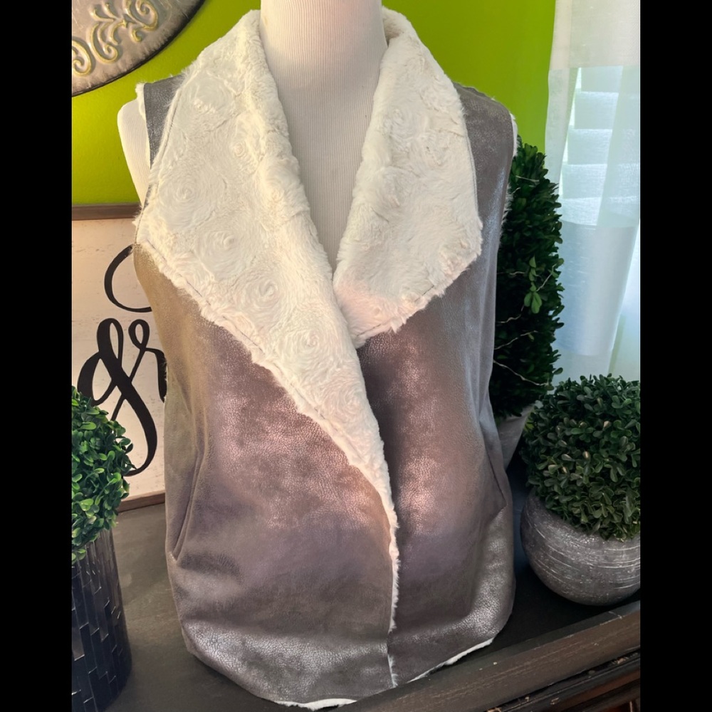 Silver vest faux suede and super soft faux fur lining